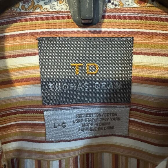 Thomas Dean Large Men’s Striped Long Sleeve Floral Flip Cuff Button Up Cotton - Picture 4 of 7